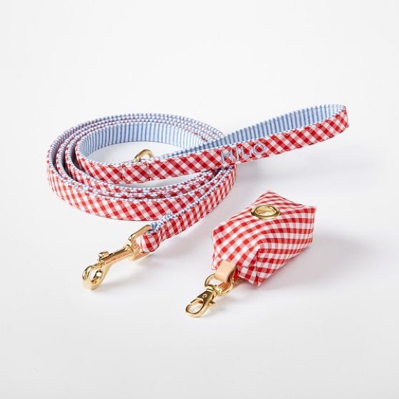 NWT Mark & Graham Classic Patterned Dog Leash Set Red Gingham Small
